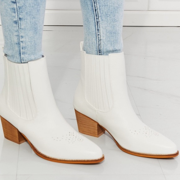 MMSHOES LOVE THE JOURNEY STACKED HEEL CHELSEA BOOT PATTERNED TOP - Picture 1 of 6